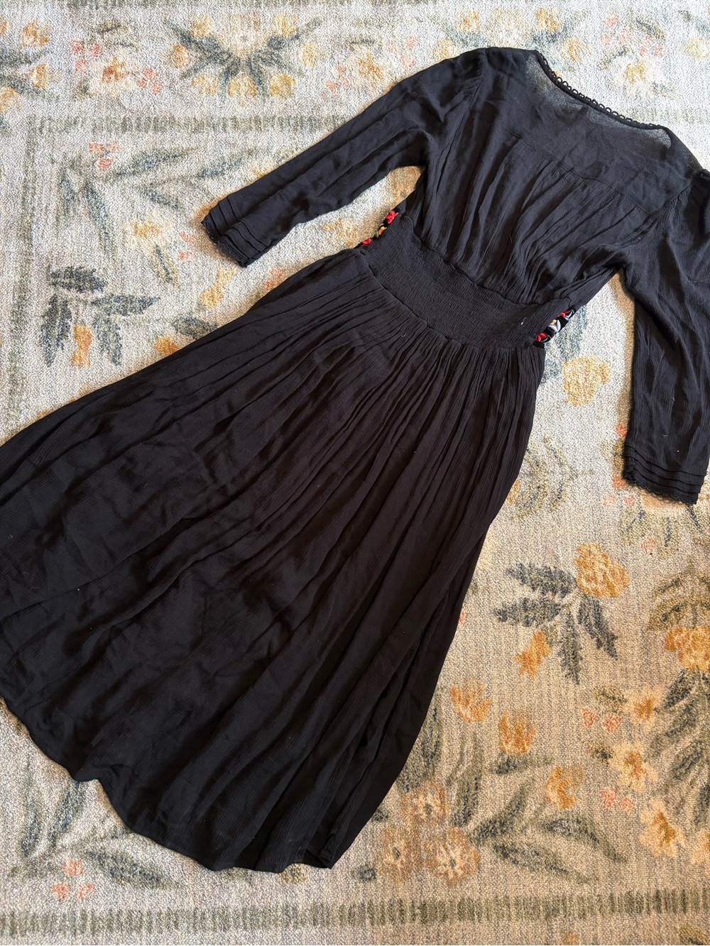 Free People Flora Midi Dress Embroidered Floral Beachy Boho XS - Picture 7 of 7